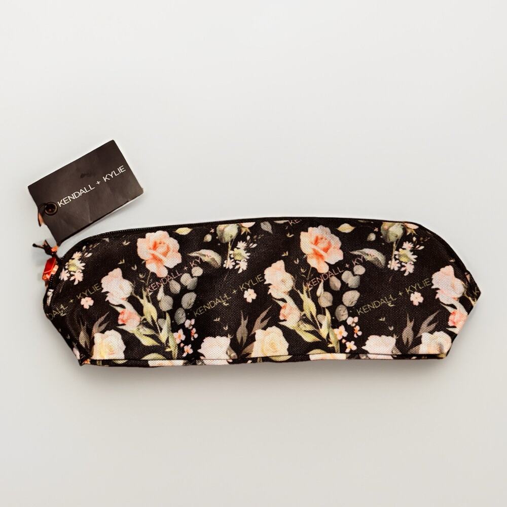Kendall + Kylie Floral Cosmetic Makeup Bag Black Rose Print NWT